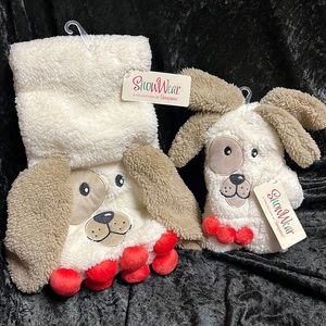 Adorable puppy Dog Kids Scarf and Mittens NEW with Tags